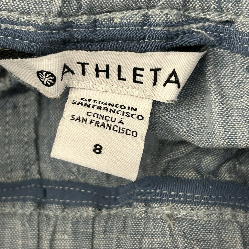 Athleta Cabo Jogger-Chambray Blue Women’s Size 8 Zip Pockets 100% Linen 26” Ins - Picture 3 of 16